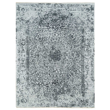 Transitional Wool & Silk Hand Knotted Rug Grey No Border 9.0X12.2 -O065876