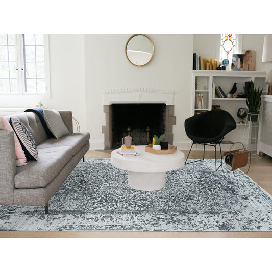 Transitional Wool & Silk Hand Knotted Rug Grey No Border 9.0X12.2 -O065876