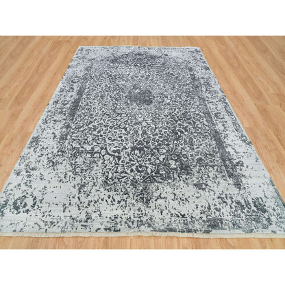 Transitional Wool & Silk Hand Knotted Rug Grey No Border 9.0X12.2 -O065876