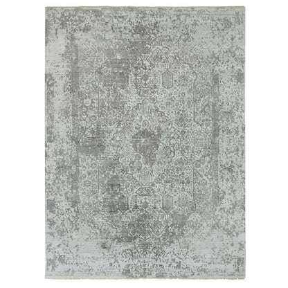 Transitional Wool & Silk Hand Knotted Rug Grey No Border 8.11X12.1 -O065877