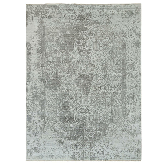 Transitional Wool & Silk Hand Knotted Rug Grey No Border 8.11X12.1 -O065877