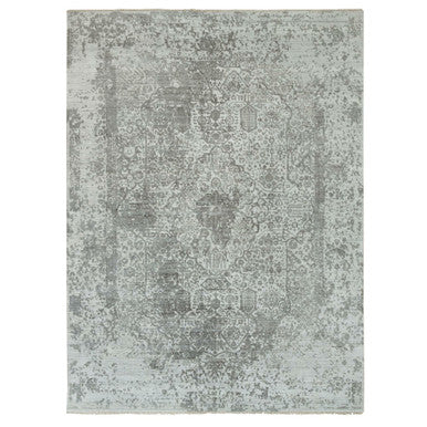 Transitional Wool & Silk Hand Knotted Rug Grey No Border 8.11X12.1 -O065877