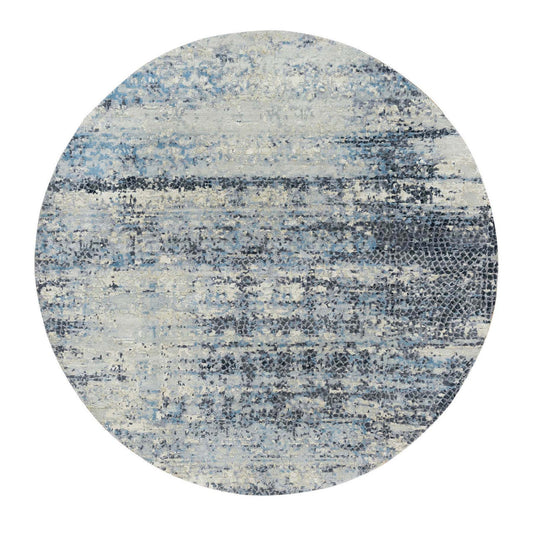 Modern and Contemporary Wool & Silk Hand Knotted Rug Grey No Border 6.11X6.11 -O065879