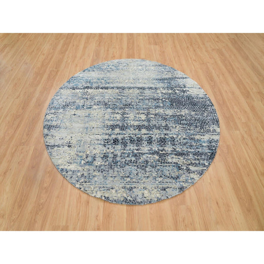 Modern and Contemporary Wool & Silk Hand Knotted Rug Grey No Border 6.11X6.11 -O065879