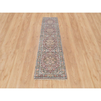 Tribal & Geometric Wool Hand Knotted Rug Red Gray 2.6X9.10 -O065882