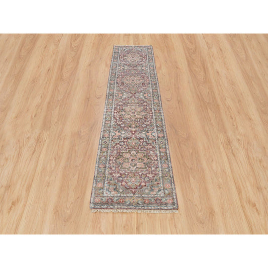 Tribal & Geometric Wool Hand Knotted Rug Red Gray 2.6X9.10 -O065882