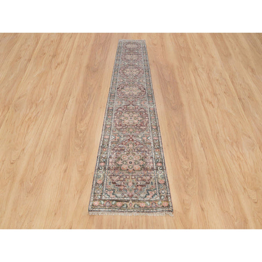 Tribal & Geometric Wool Hand Knotted Rug Red Gray 2.6X15.8 -O065883