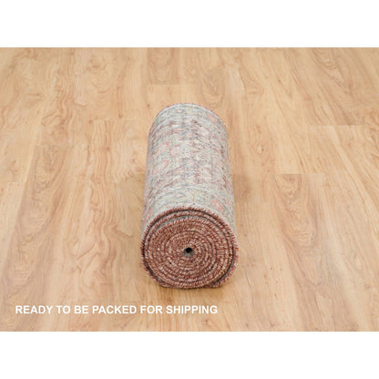 Tribal & Geometric Wool Hand Knotted Rug Red Gray 2.6X15.8 -O065883