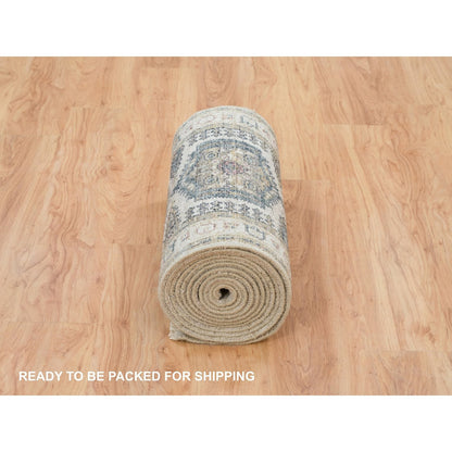 Tribal & Geometric Wool Hand Knotted Rug Ivory Oyster White 2.6X17.10 -O065884