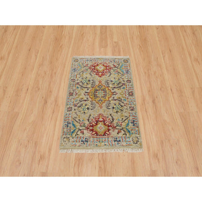 Transitional Wool & Silk Hand Knotted Rug Beige Khaki 2.0X3.0 -O065885