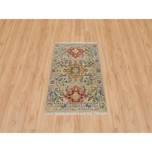 Transitional Wool & Silk Hand Knotted Rug Beige Khaki 2.0X3.0 -O065885