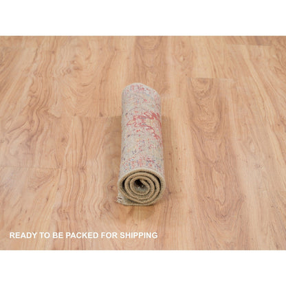 Transitional Wool & Silk Hand Knotted Rug Beige Khaki 2.0X3.0 -O065885