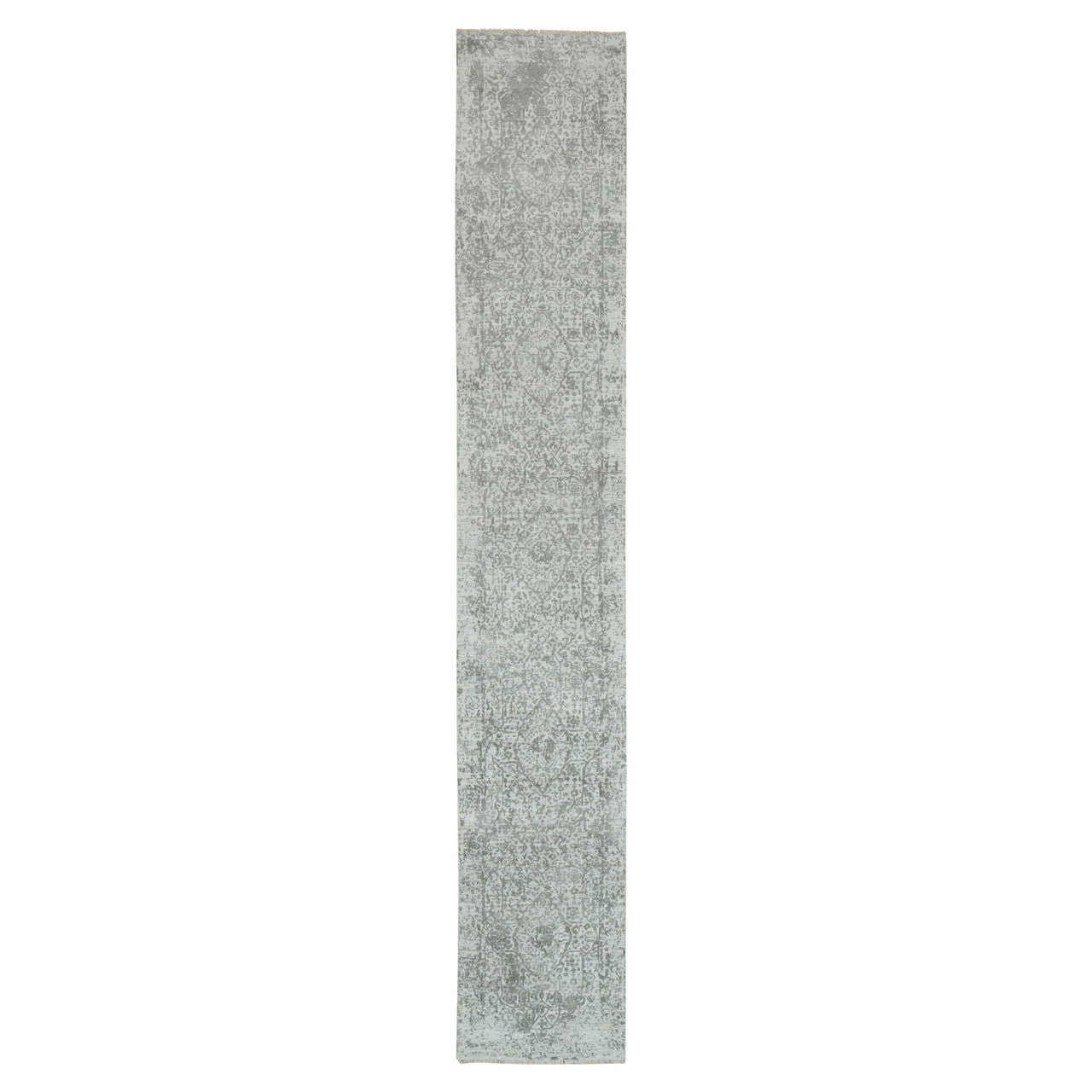 Gray 2'6" x 15'10" Transitional Hand knotted Wool/Silk Rug - Sku: O065890