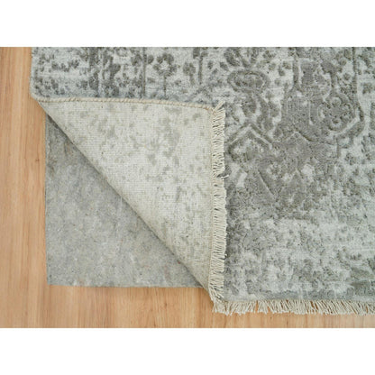 Transitional Wool & Silk Hand Knotted Rug Grey No Border 2.6X15.10 -O065890