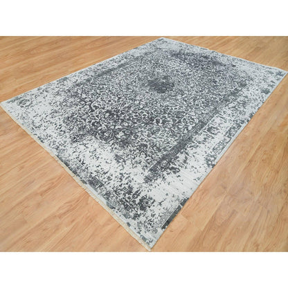 Transitional Wool & Silk Hand Knotted Rug Grey No Border 9.0X12.1 -O065891