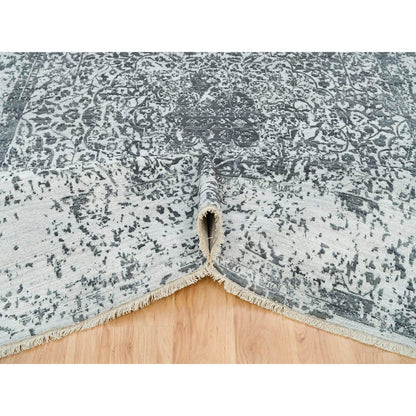 Transitional Wool & Silk Hand Knotted Rug Grey No Border 9.0X12.1 -O065891