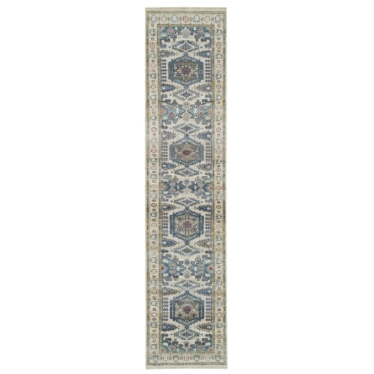 Ivory 2'6" x 11'8" Tribal & Geometric Winter Hand knotted Wool Rug - Sku: O065893