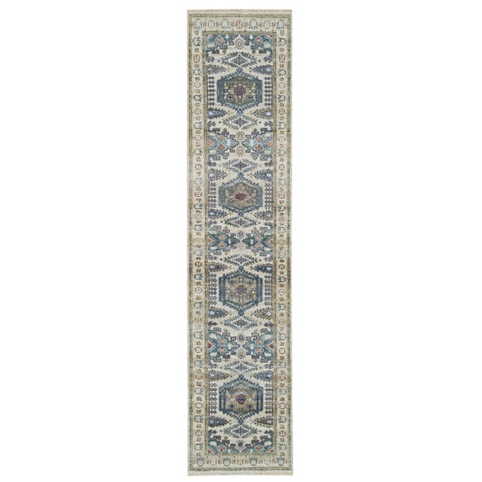 Tribal & Geometric Wool Hand Knotted Rug Ivory Winter White 2.6X11.8 -O065893