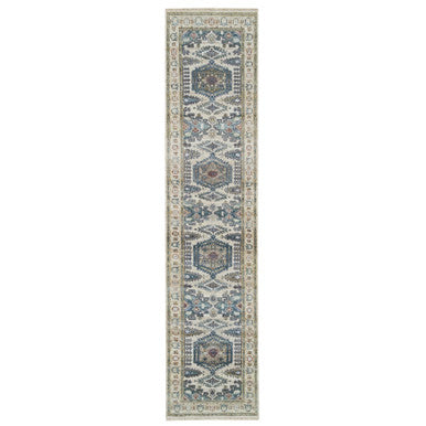Tribal & Geometric Wool Hand Knotted Rug Ivory Winter White 2.6X11.8 -O065893