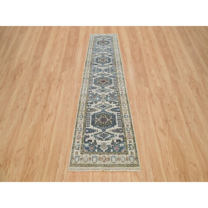 Tribal & Geometric Wool Hand Knotted Rug Ivory Winter White 2.6X11.8 -O065893