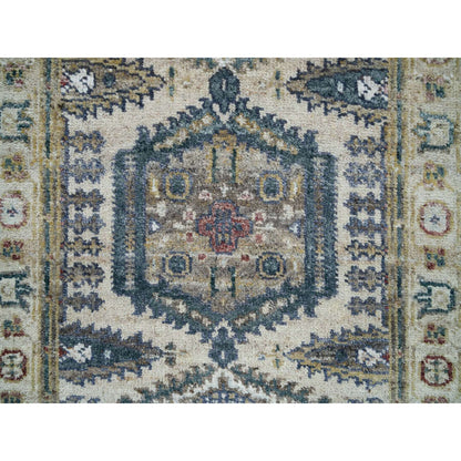Tribal & Geometric Wool Hand Knotted Rug Ivory Winter White 2.6X11.8 -O065893