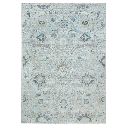 Transitional Wool & Silk Hand Knotted Rug Ivory No Border 10.0X14.1 -O065898