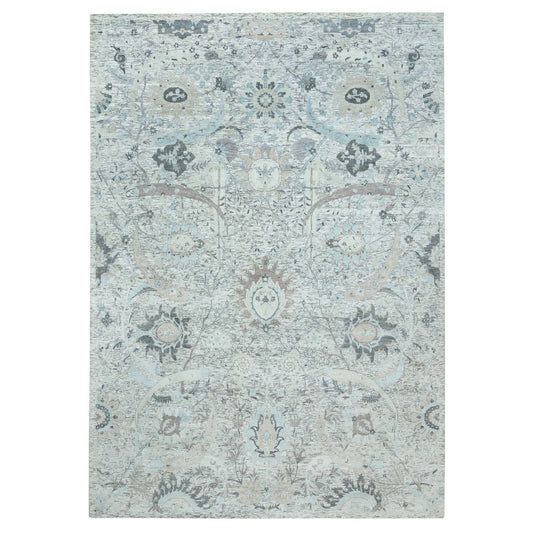 Transitional Wool & Silk Hand Knotted Rug Ivory No Border 10.0X14.1 -O065898