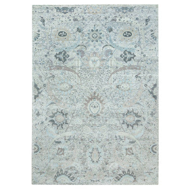 Transitional Wool & Silk Hand Knotted Rug Ivory No Border 10.0X14.1 -O065898
