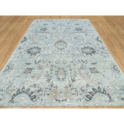 Transitional Wool & Silk Hand Knotted Rug Ivory No Border 10.0X14.1 -O065898
