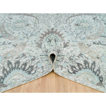 Transitional Wool & Silk Hand Knotted Rug Ivory No Border 10.0X14.1 -O065898