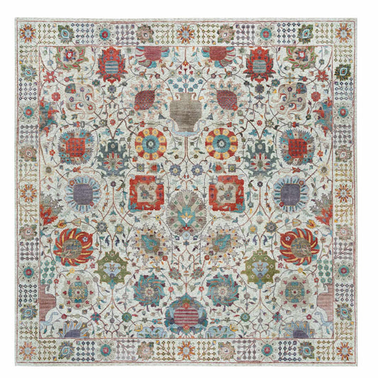 Transitional Wool & Silk Hand Knotted Rug Ivory Ivory 10.1X10.2 -O065899