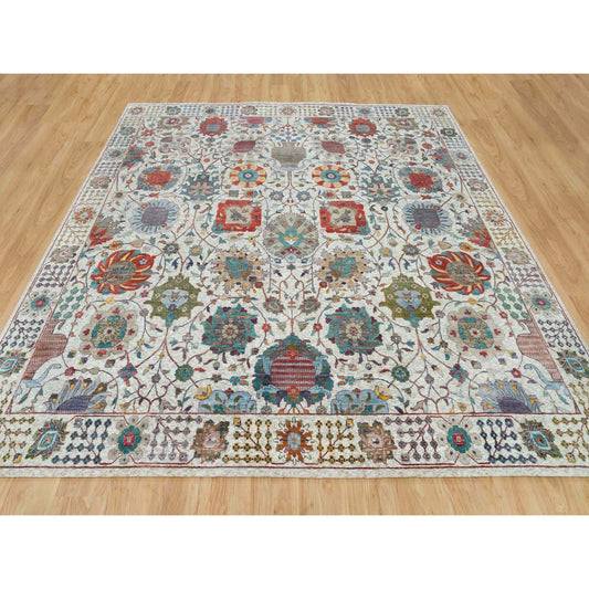Transitional Wool & Silk Hand Knotted Rug Ivory Ivory 10.1X10.2 -O065899
