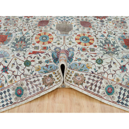 Transitional Wool & Silk Hand Knotted Rug Ivory Ivory 10.1X10.2 -O065899