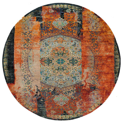 Transitional Wool Hand Knotted Rug Orange No Border 12.1X12.1 -O065900
