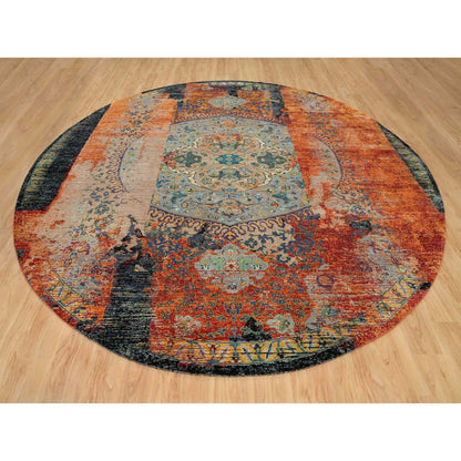 Transitional Wool Hand Knotted Rug Orange No Border 12.1X12.1 -O065900