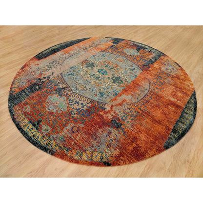 Transitional Wool Hand Knotted Rug Orange No Border 12.1X12.1 -O065900