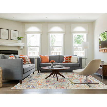 Transitional Wool & Silk Hand Knotted Rug Beige No Border 8.0X10.4 -O065902