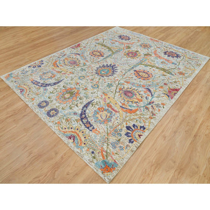 Transitional Wool & Silk Hand Knotted Rug Beige No Border 8.0X10.4 -O065902