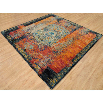 Transitional Wool Hand Knotted Rug Orange No Border 8.1X8.0 -O065903