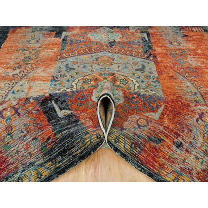 Transitional Wool Hand Knotted Rug Orange No Border 10.2X10.2 -O065904