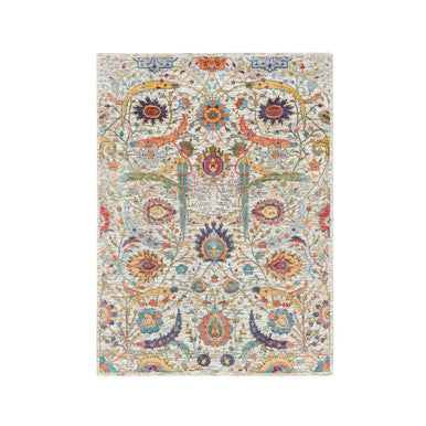 Transitional Wool & Silk Hand Knotted Rug Beige No Border 5.3X7.2 -O065911