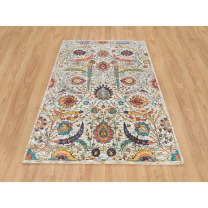 Transitional Wool & Silk Hand Knotted Rug Beige No Border 5.3X7.2 -O065911