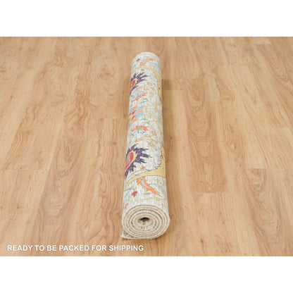 Transitional Wool & Silk Hand Knotted Rug Beige No Border 5.3X7.2 -O065911