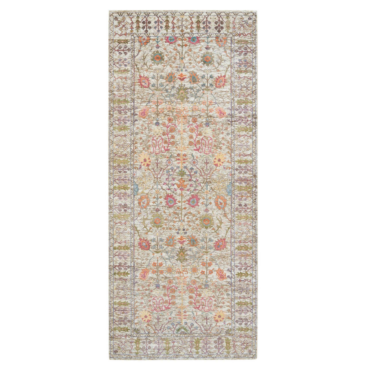 Brown 4'3" x 10'0" and Taupe Hand knotted Wool/Silk Rug - Sku: O065912
