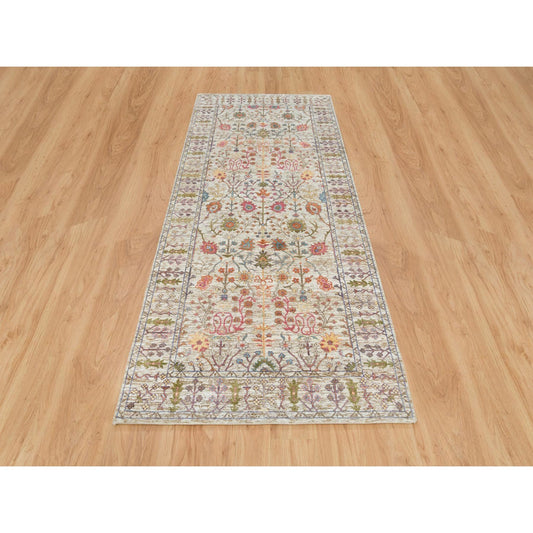 Wool and Silk Wool & Silk Hand Knotted Rug Brown Taupe 4.3X10.0 -O065912