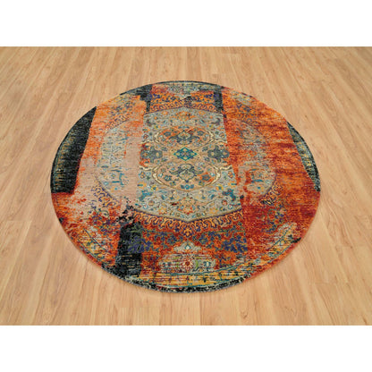 Transitional Wool Hand Knotted Rug Orange No Border 6.1X6.1 -O065913