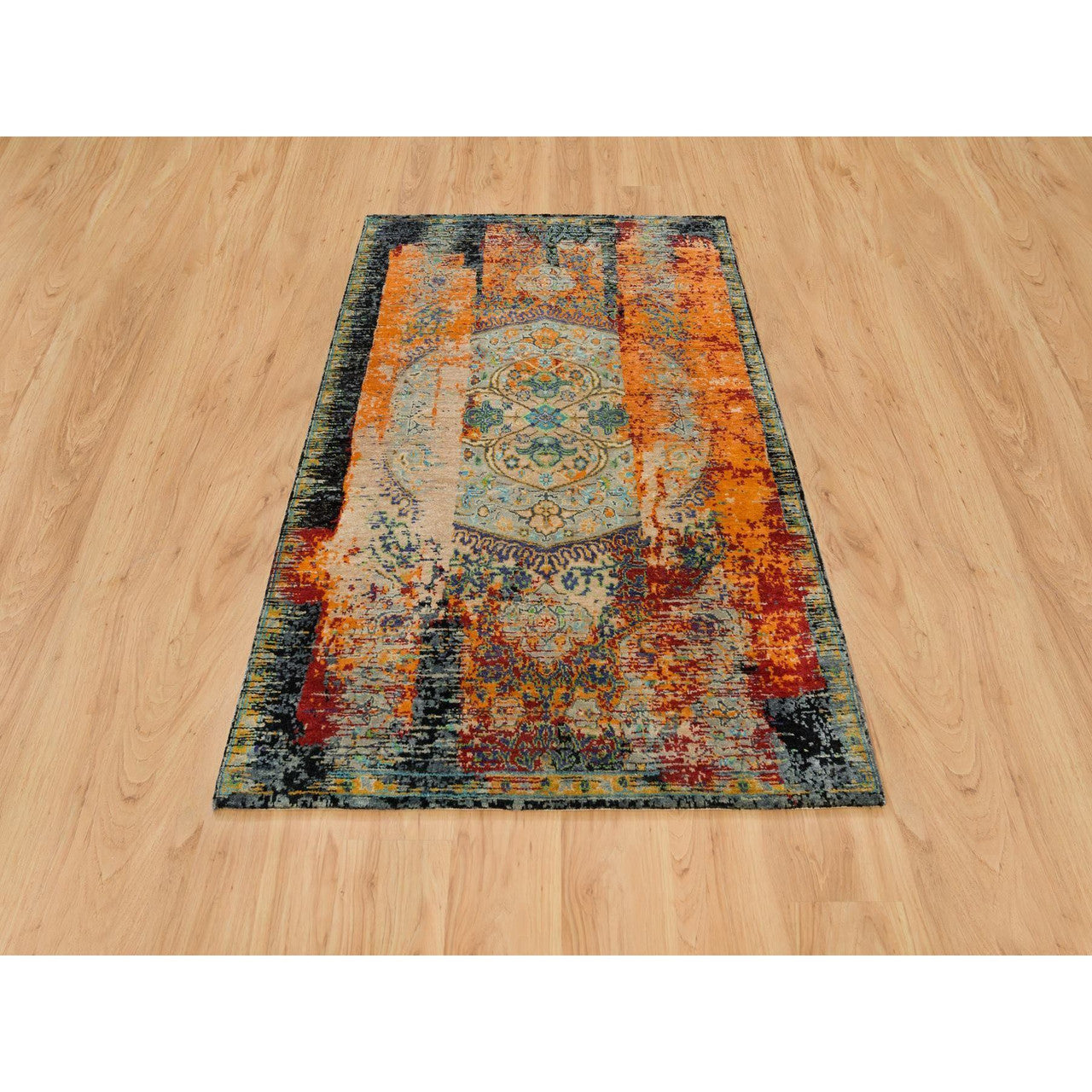 Transitional Wool Hand Knotted Rug Orange No Border 4.1X6.0 -O065914