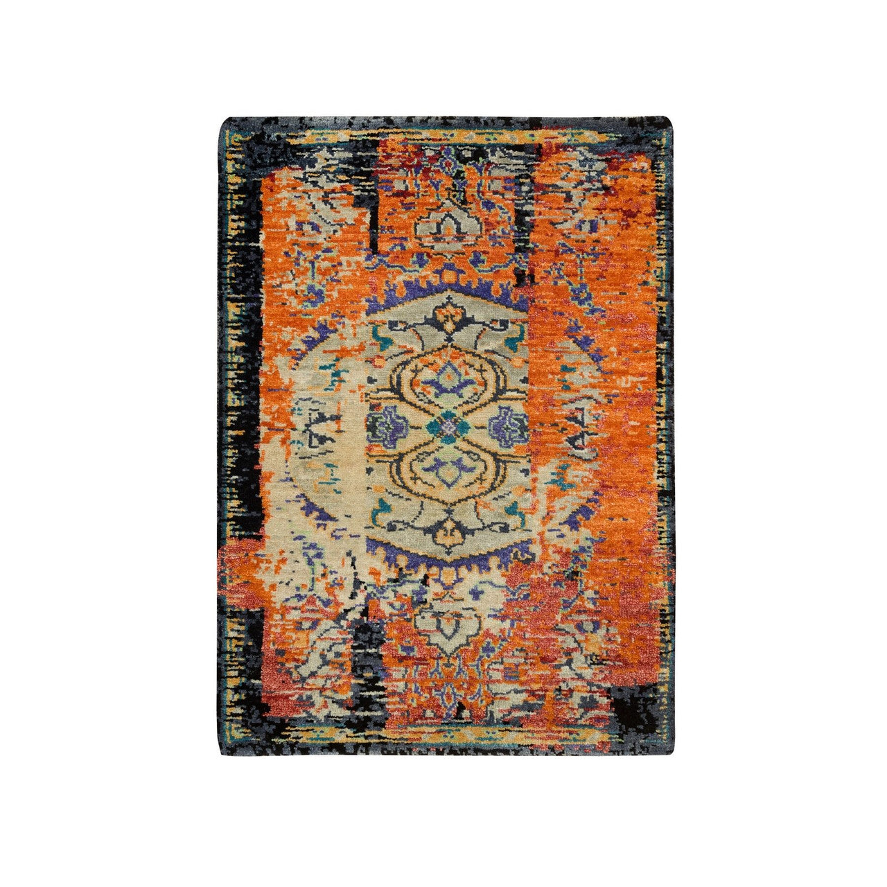 Orange 2'2" x 3'1" Transitional Hand knotted Wool Rug - Sku: O065918