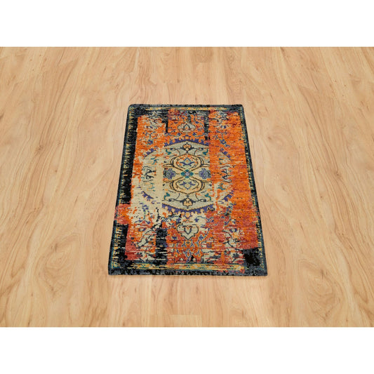 Transitional Wool Hand Knotted Rug Orange No Border 2.2X3.1 -O065918