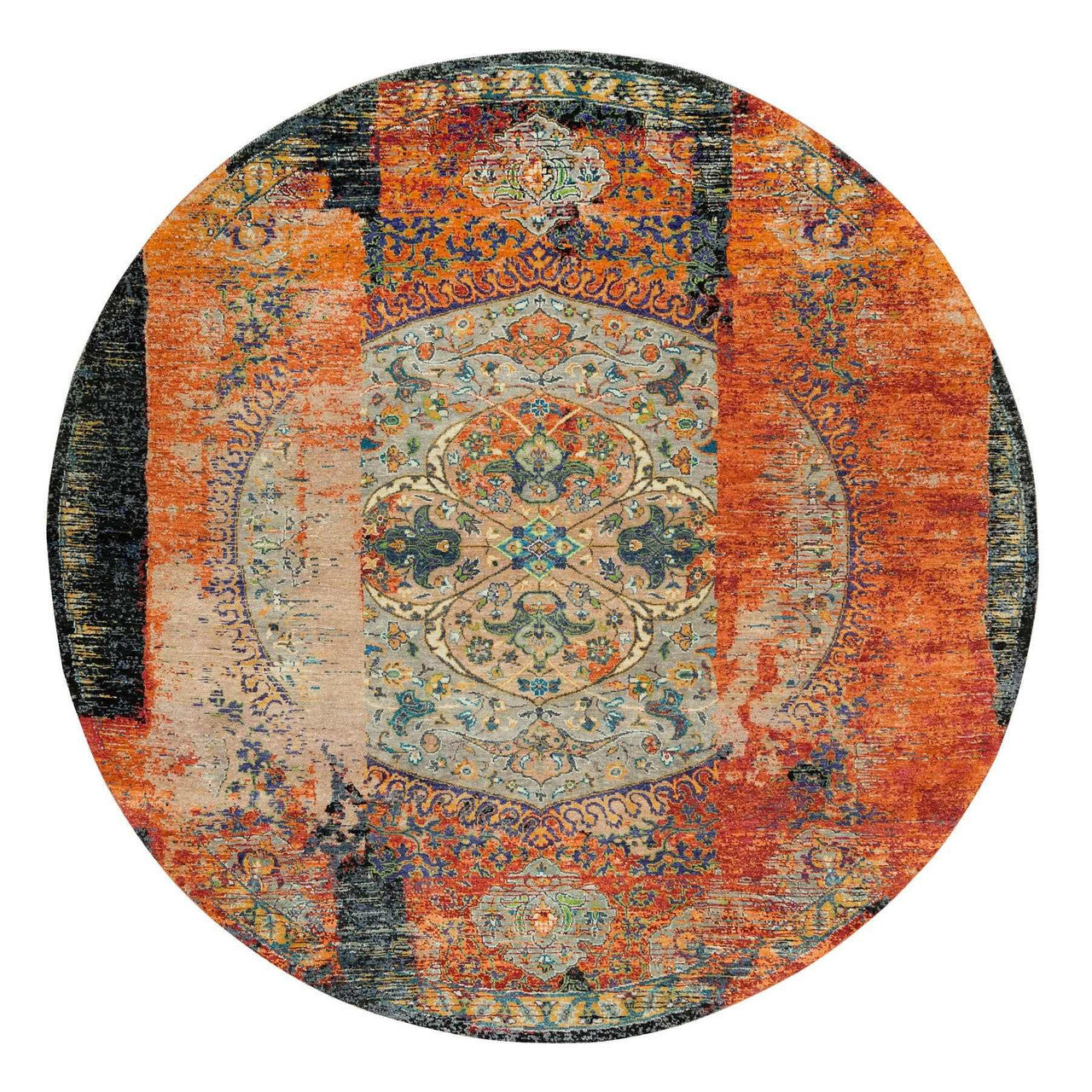 Transitional Wool Hand Knotted Rug Orange No Border 8.1X8.1 -O065919
